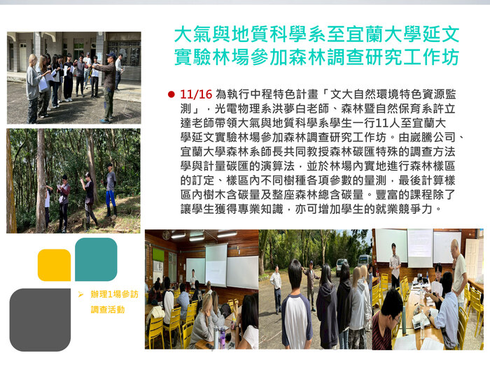 大氣與地質科學系至宜蘭大學延文實驗林場參加森林調查研究工作坊(114.11.16)圖片